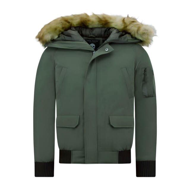 Korte Heren Winterjas - Met Faux Bontkraag - Groen