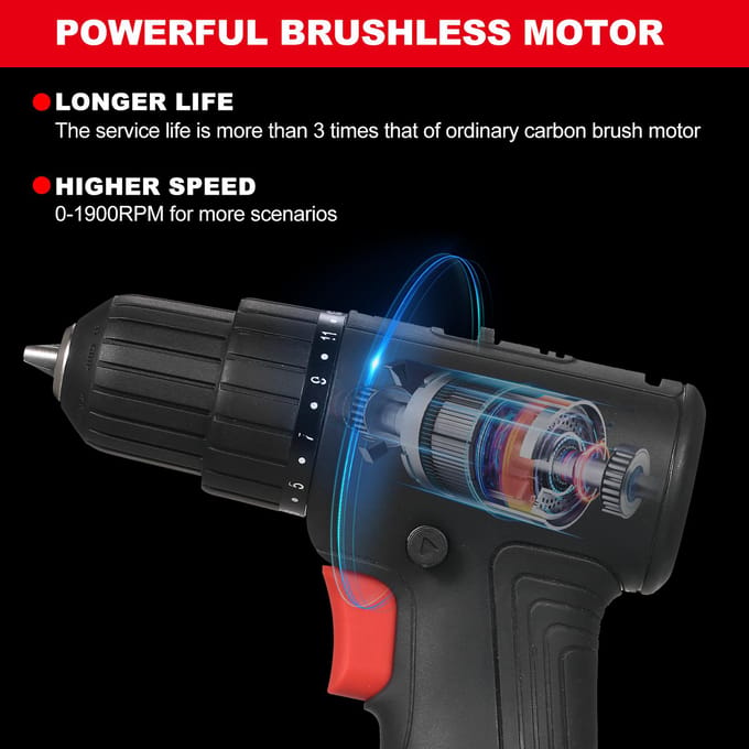12V borstelloze boorset, efficiënt en duurzaam, met multifunctionele accessoires Zwart UK UK Plug zwart