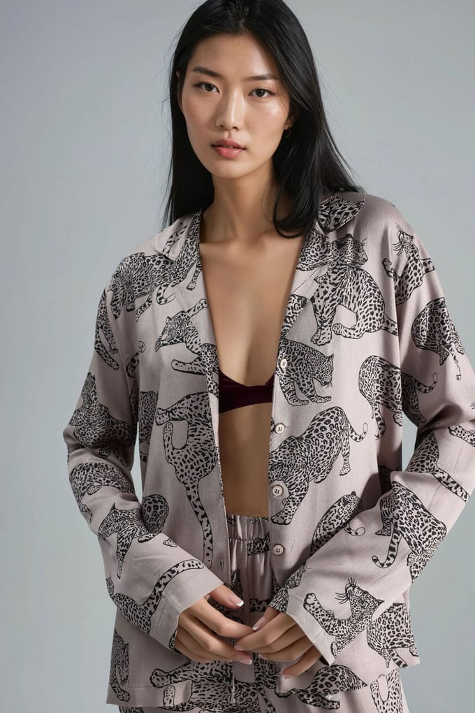Leopardprint Lange Mouw Pyjama Set