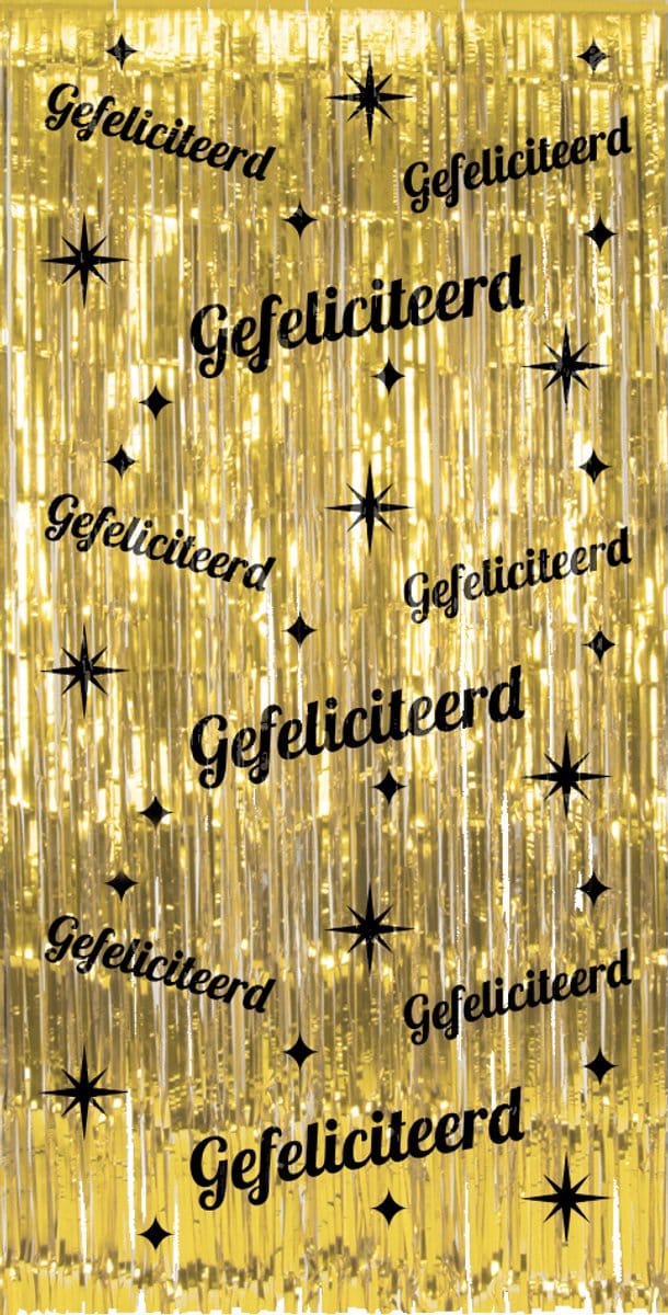 Classy Party feestgordijn | Gefeliciteerd | Kleur: Goud | Lengte: 2m | Breedte: 1m