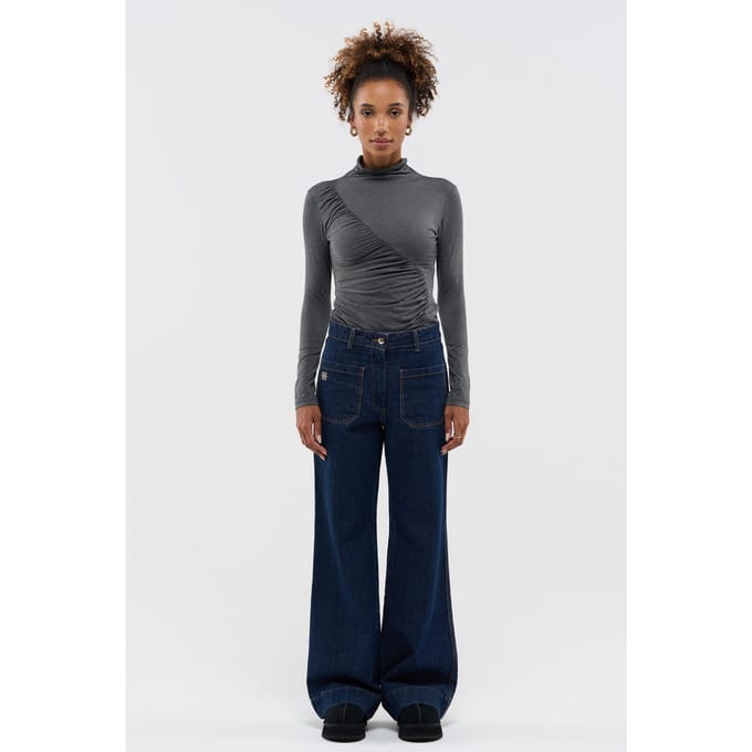 BENU Dames Donkerblauwe Wide Leg Jeans