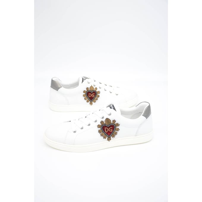 Dolce & Gabbana Mannen Wit Rood Leer Casual Lage Top Sneakers