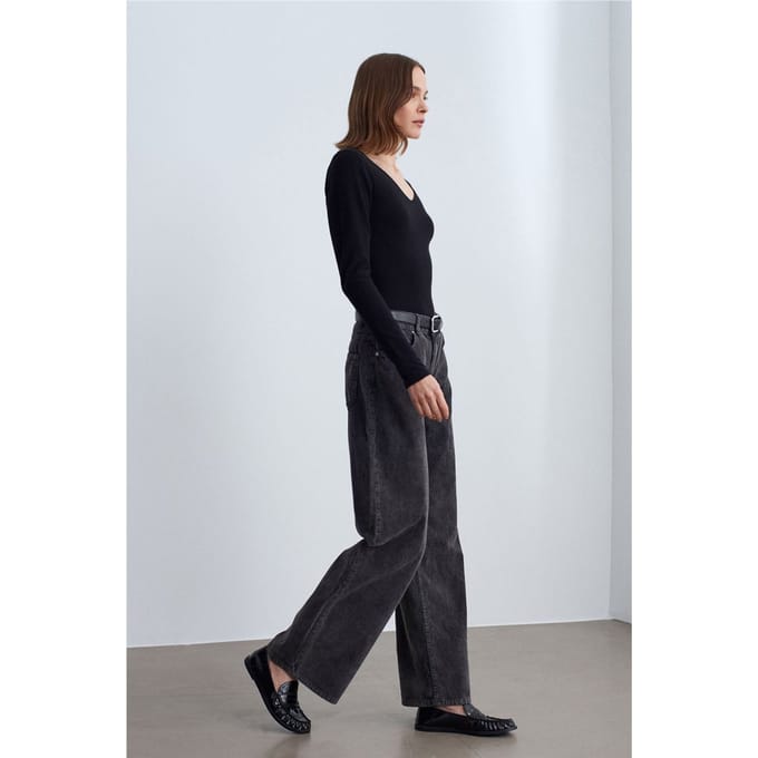 Hoge Taille Wijde Pijpen Katoenen Broek