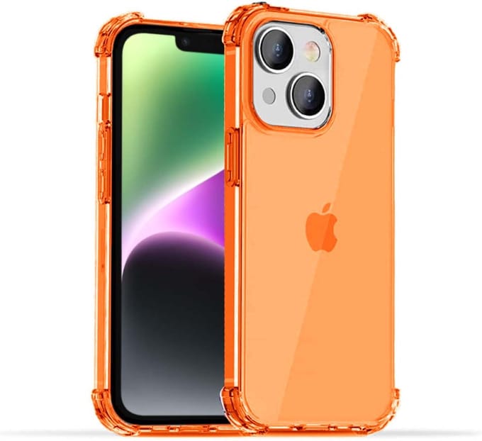 Smartphonica iPhone 14 Plus transparant shockproof siliconen hoesje met stootrand - Oranje geschikt voor iPhone 14 Plus
