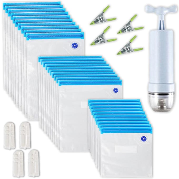 35PCS vacuüm voedselopslagzakken herbruikbare vacuümsealerzakken 3 maten met 1 handpomp 4 kookclips transparant