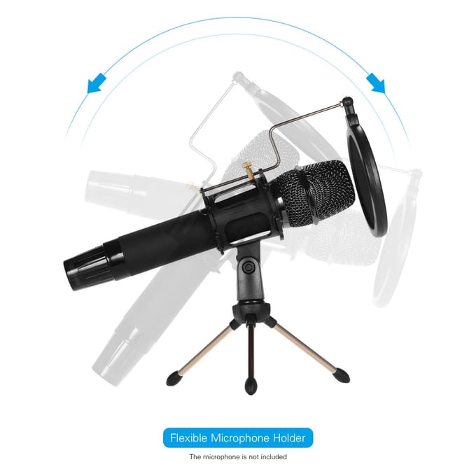 Mini Desktop Microfoonstandaard + Shock Mount Microfoonhouder + Popfilterkit voor zwart