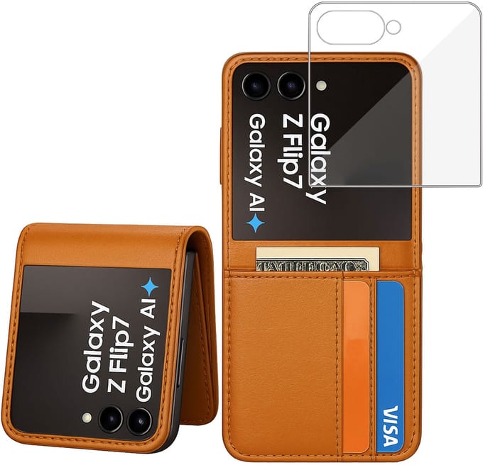 ChiGuard Wallet Case & screenprotector geschikt voor Galaxy Z Flip 7 – Book Case - Portemonnee - Cognac Caramel