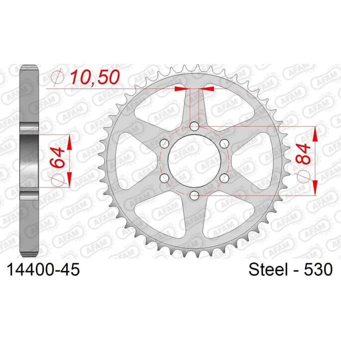 Stalen tandwiel Afam 530 45 dents