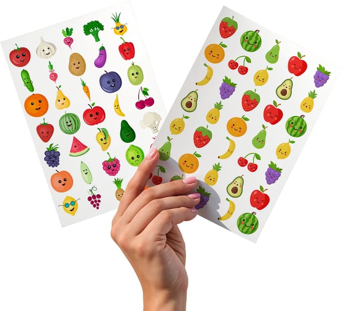 2 Grote Stickervellen Fruit en Groenten - 70 Beloningsstickers Gezond Eten