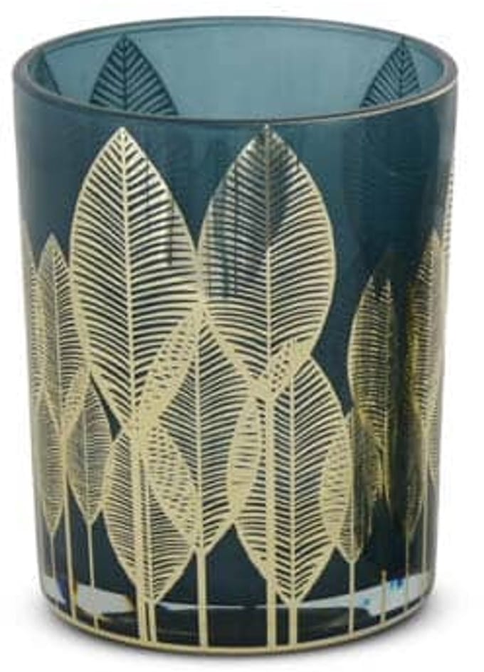 Safaary - Kaarslichthouder Blauw-Goud Glas-Ø 10 x 12.5cm