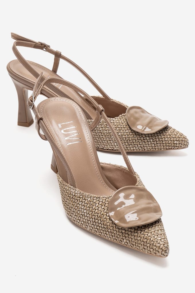 Levia Geweven Pump met Puntige Neus en Slingback