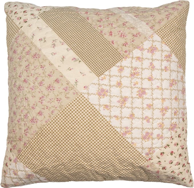 Clayre & Eef Kussenhoes 50x50 cm Groen Beige Polyester Bloemen