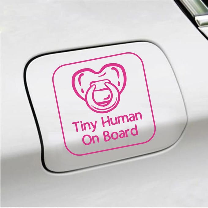 Bumpersticker - Tiny Human On Board - 14 X 14 - Roze