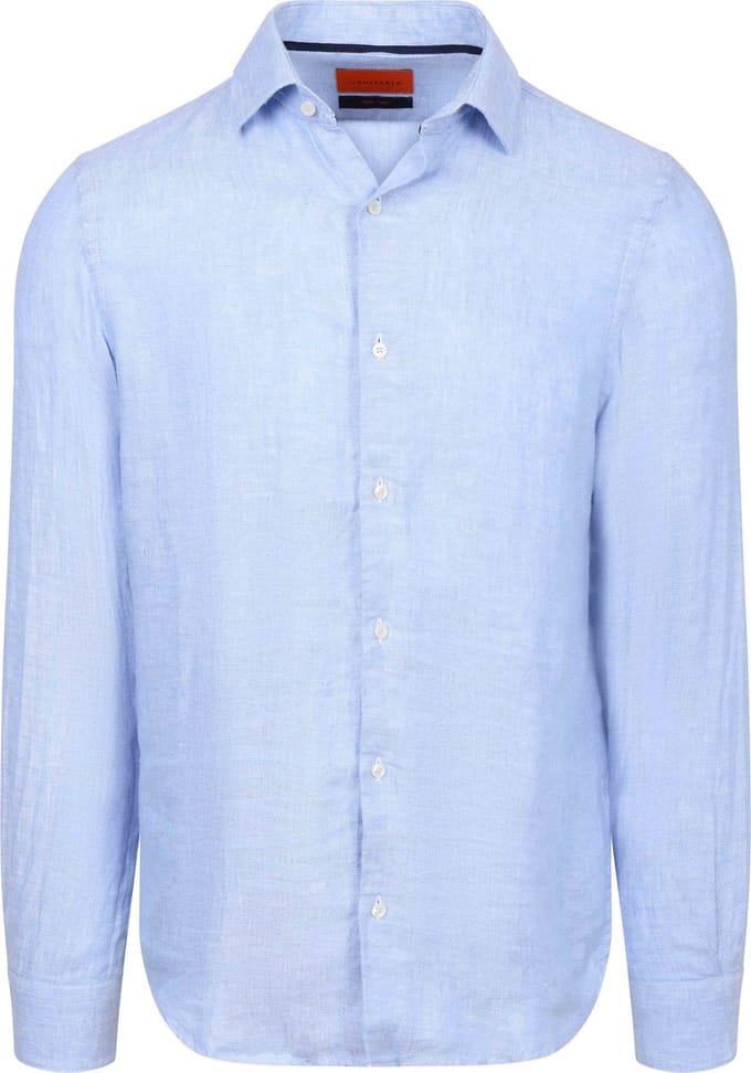 Suitable Overhemd Linnen Mid Blue - Maat 41 - Heren - Overhemden Formeel