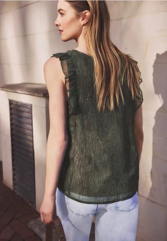 V-hals top van chiffon met volants