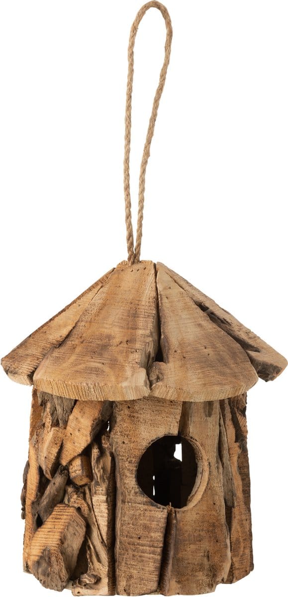 J-Line vogelhuisje Rond - hout - bruin