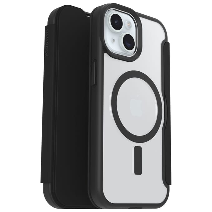 OtterBox React Folio - Hoesje Geschikt voor Apple iPhone 15/14/13 - Book Case met Pasjeshouder voor 1 Pasje - Zwart Transparant