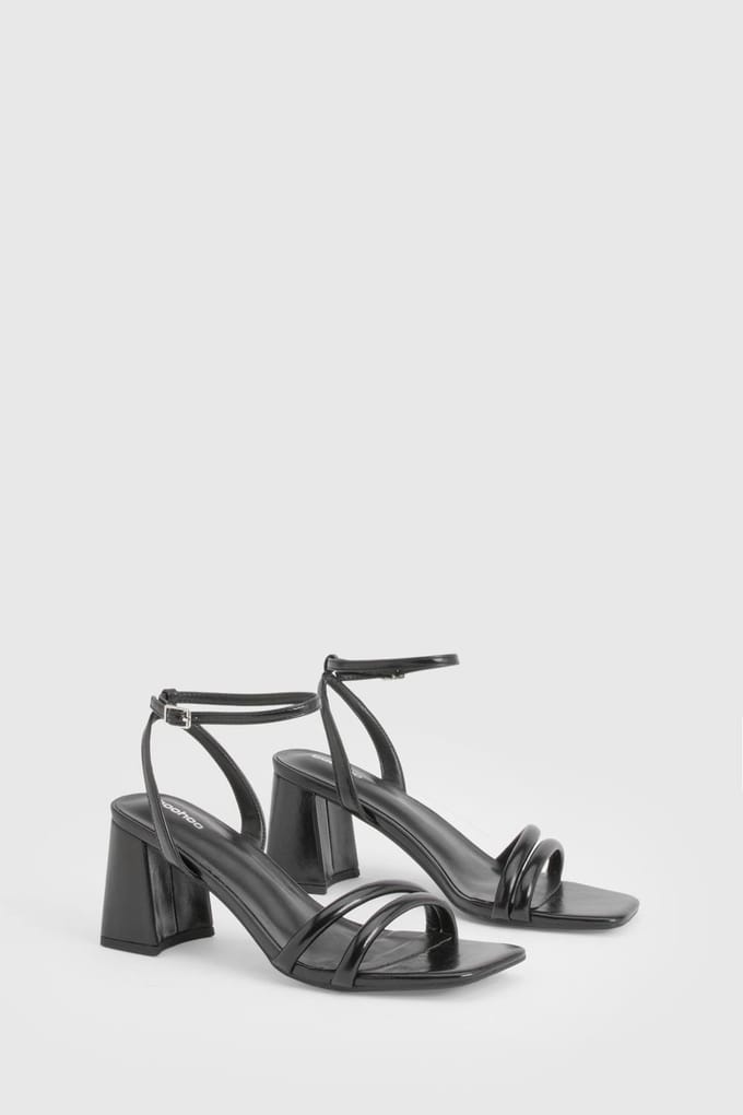 boohoo Dames Metallic Gewatteerde Bandjes 2-Delige Mid Block Hakken | Zwart | Maat: 41