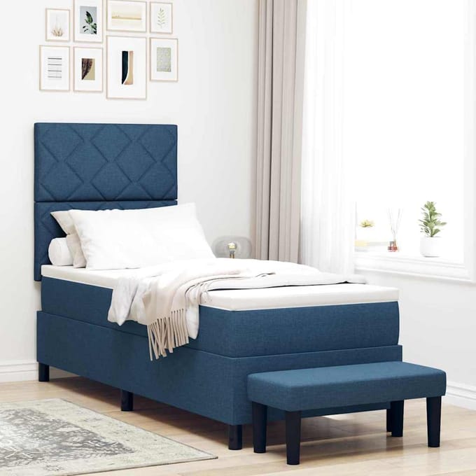 vidaXL - Boxspring - bed - met - hoofdeinde - Blauw - 80 - x - 200 - cm - Stof