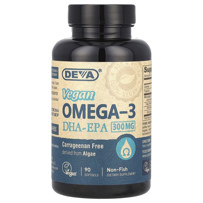 Deva, Oméga-3 Végétalien, DHA-EPA, 300 mg, 90 Gélules Molles Végétaliennes