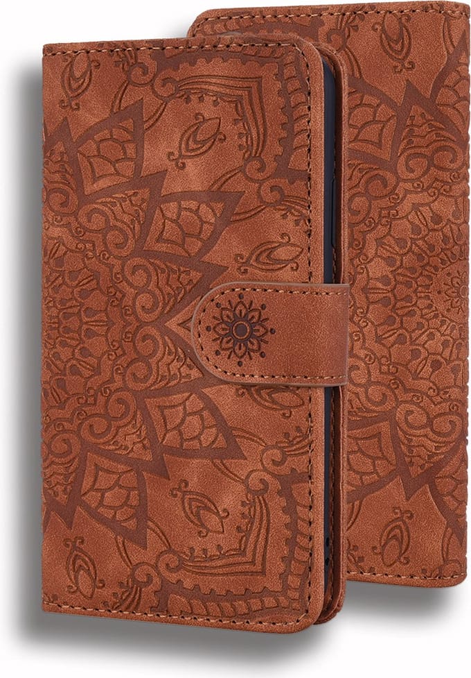 Hoesje geschikt voor iPhone 13 - Bookcase - Pasjeshouder - Portemonnee - Mandalapatroon - Kunstleer - Bruin