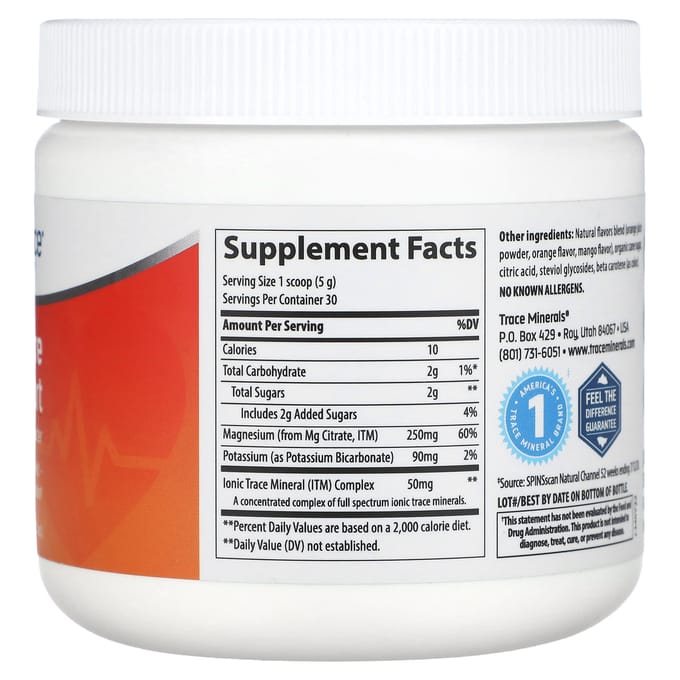 Trace magnesiumpoeder ter ondersteuning van de bloeddruk, sinaasappel-mango, 150 gram (150 gr)