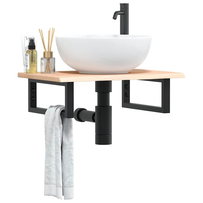 vidaXL - Badkamer - wandschap - staal - en - massief - eikenhout