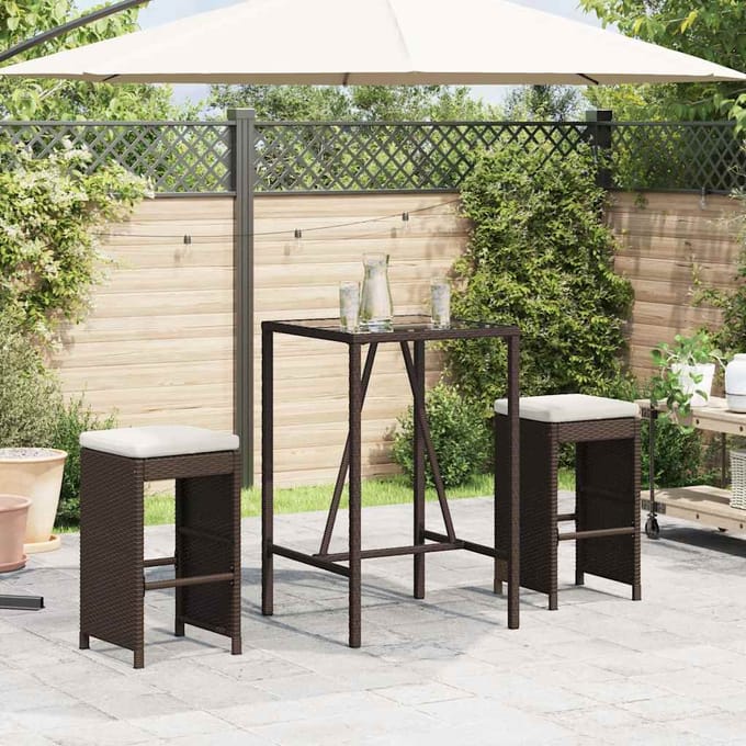 vidaXL - Tuinbarkrukken - 2 - st - met - kussens - poly - rattan - bruin