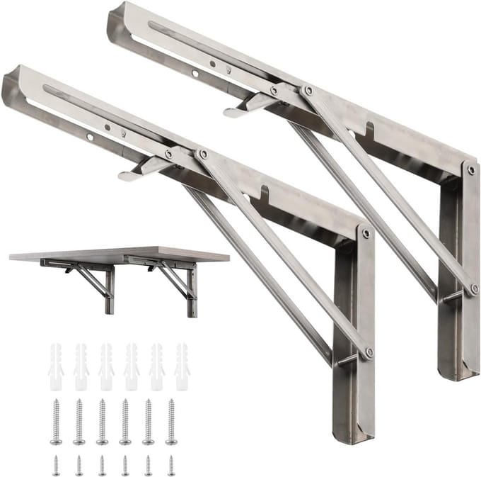 Zware Opvouwbare Planksteunen RVS - 30.5 cm Inklapbare Wandbeugel