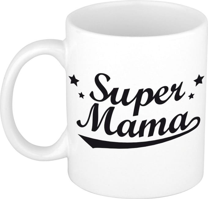 Bellatio Decorations Super mama mok keramiek - 300 ml - beker - magnetronbestendig - vaatwasmachinebestendig - Moederdag cadeau