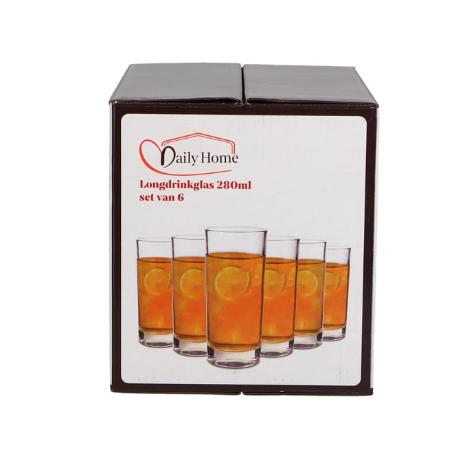 Daily Home longdrinkglas set van 6 - glazen voor dagelijks gebruik.