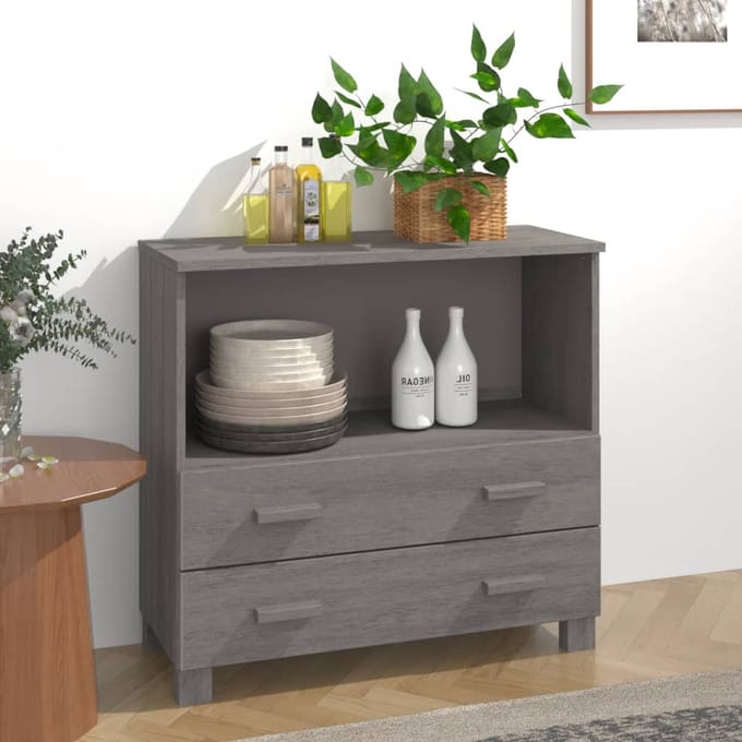 vidaXL - Dressoir - HAMAR - 85x35x80 - cm - massief - grenenhout - lichtgrijs