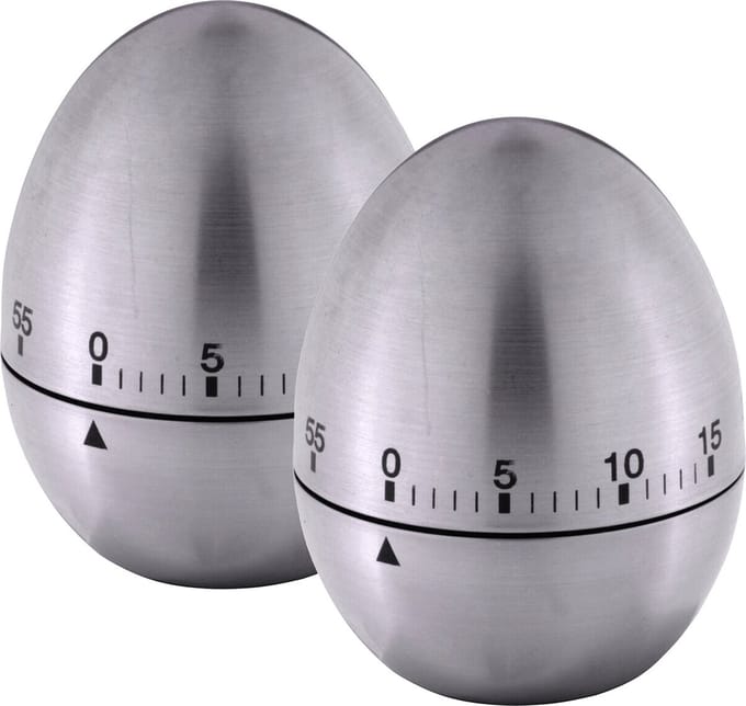2x stuks kookwekkers/eierwekkers in ei vorm - zilver - RVS - 8 cm