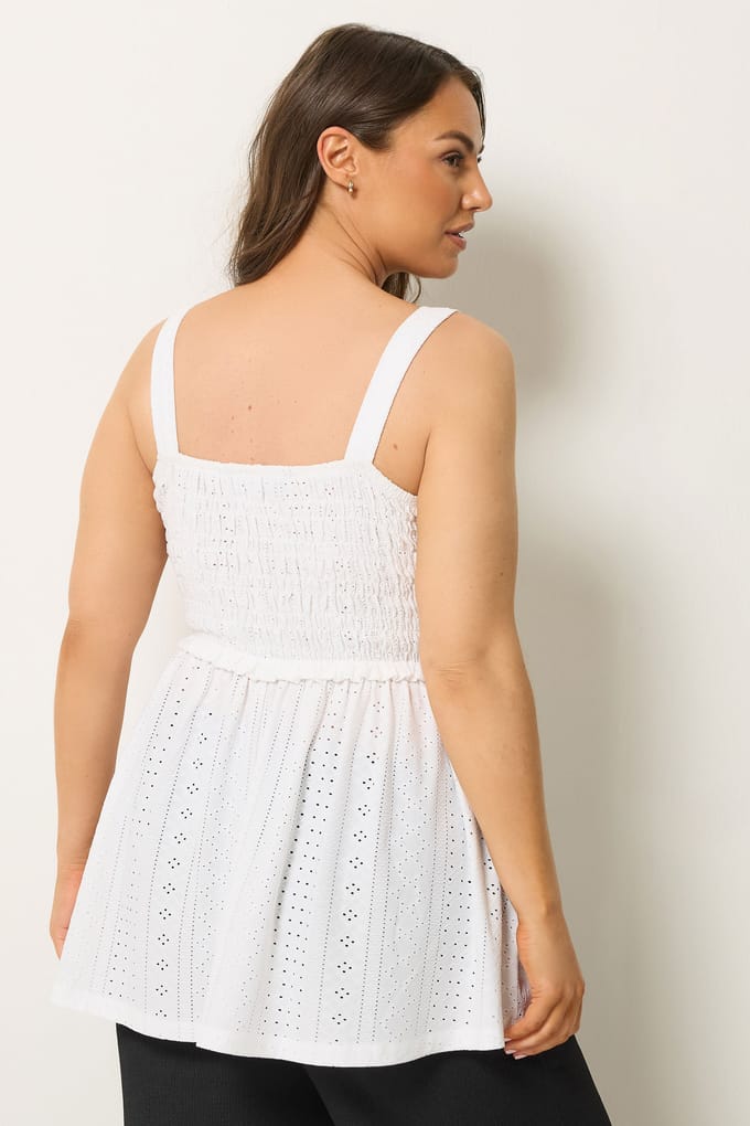 Yours Witte Mouwloze Top Met Broderie Anglaise Size 50-52