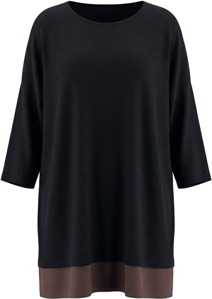 Ulla Popken - Dames - Trui chiffonzoom boothals 3/4-mouw - Zwart - Maat 54+