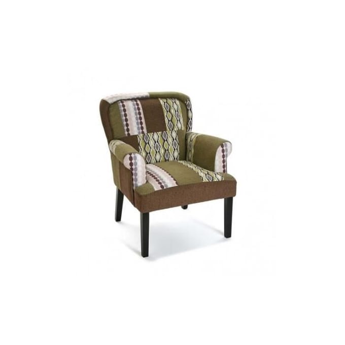 Fauteuil patchwork bruin zwart hout - VERSA - BOISE - Vintage stijl - Interieur zwart