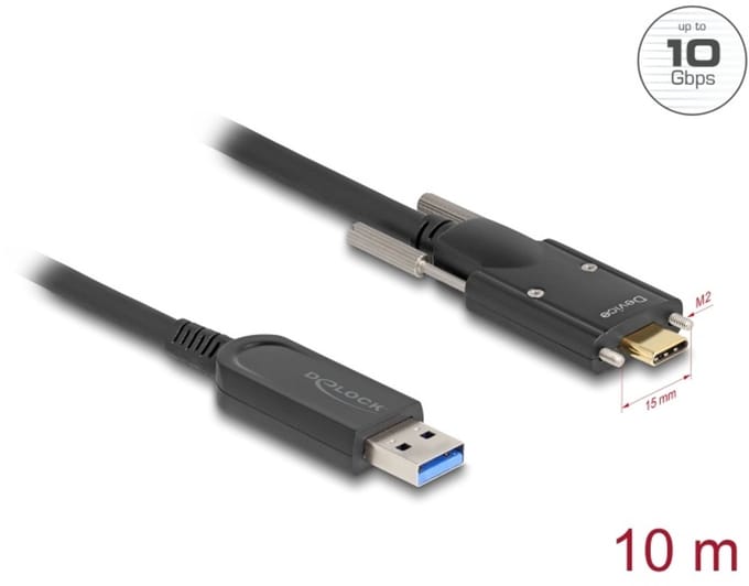 Delock Active Optical Cable USB 10 Gbps Type-A male to USB Type-C™ male with screws on the sides 10 m