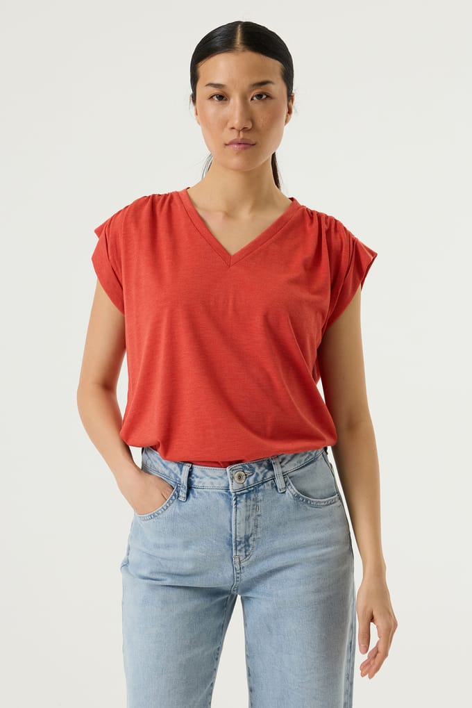 GARCIA Dames Effen T-shirt Rood Korte mouw