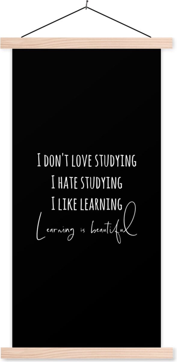 Posterhanger incl. Poster 40x80 cm - Schoolplaat - Quote - Studeren - Leren - Textielposter - Blanke latten