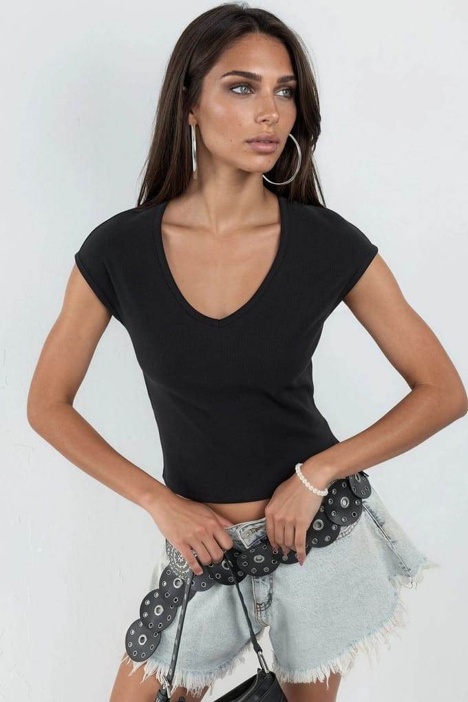 V-hals Ribbels Blouse