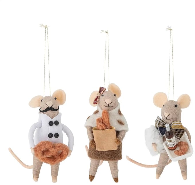 Bloomingville Ornament wol naturel Peo 12cm - set van 3