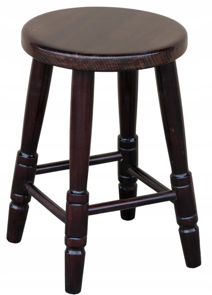 Massief Houten Keukentabouret - Rond Zitting - Bruin