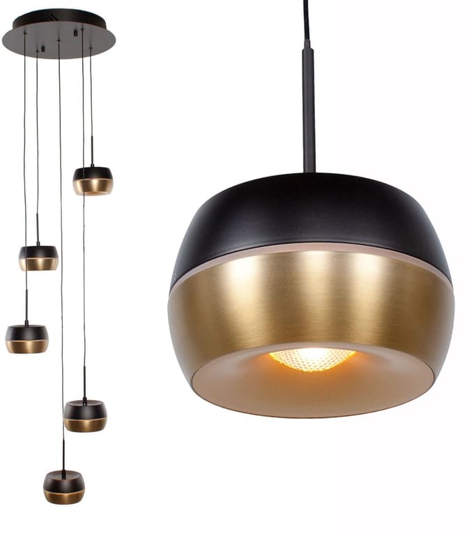 Hanglamp | 30 cm | serie nova | 5 lichts | zwart goud | metaal | moderne sfeerverlichting