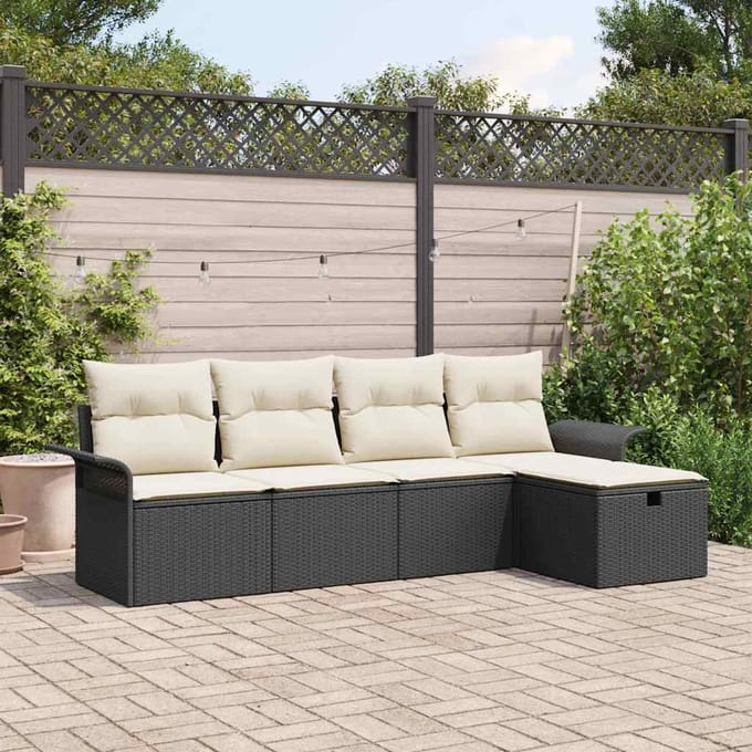 vidaXL - Tuinbank - Set - 5 - st - Zwart - en - Crème - 55 - x - 55 - x - 37 - cm - poly - rattan