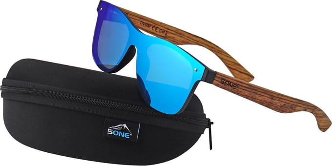 5one® Hvar Zebra Ice Blue - Houten Zonnebril gepolariseerd