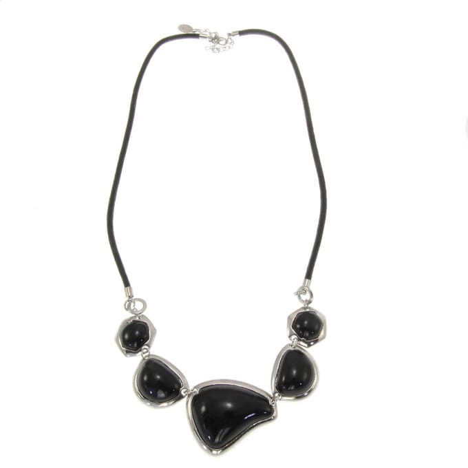 Behave - Ketting Imitatieleer - Zwarte Stenen Hanger - 60 cm