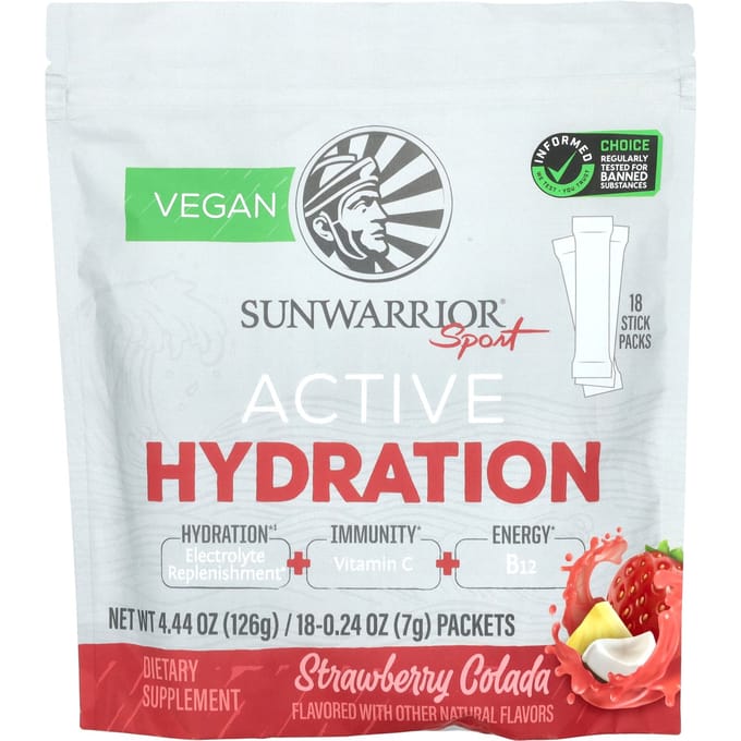 Sunwarrior Active Hydration Stick Packs (18x7g) Strawberry Colada - Intra- & Post-Workout - Intra-Workout