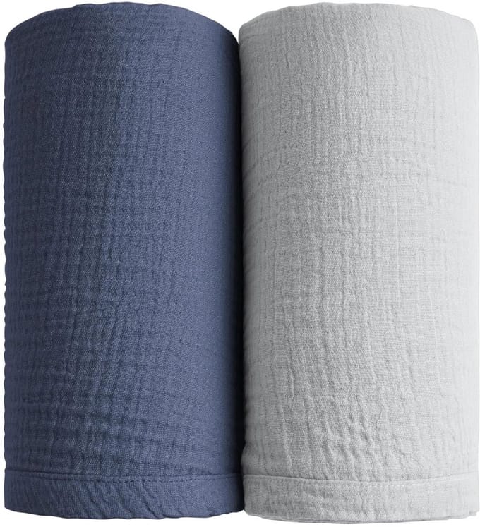 Babywikkeldekens - ademend - unisex - 2-pack - 100 x 100 cm - marineblauw + lichtgrijs
