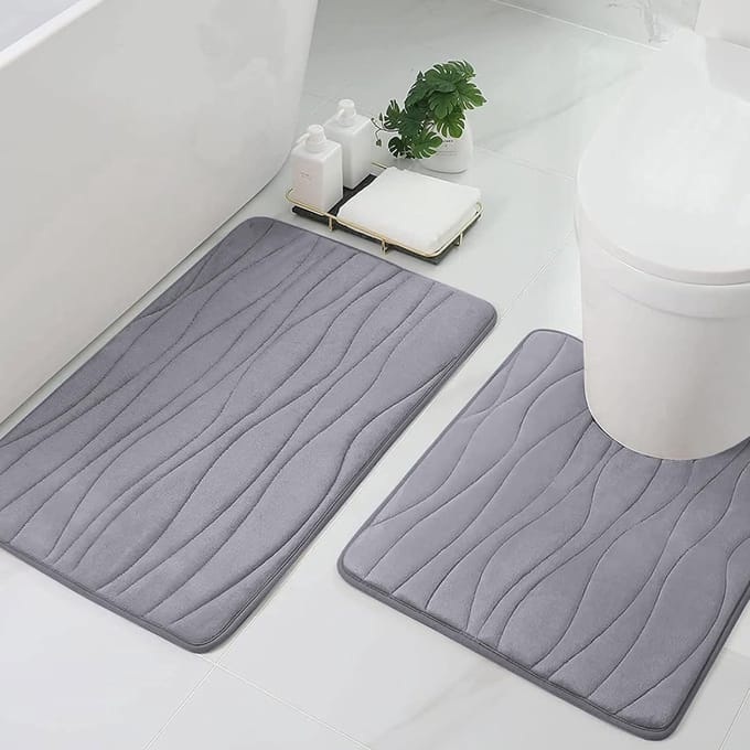 Set Badmat en Wc-mat Traagschuim Antislip | Absorberend Badkamer Tapijt Grijs