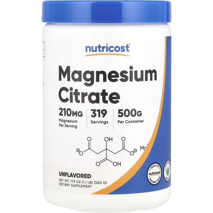 Nutricost, Citrate de Magnésium, Sans Arôme, 210 mg, 500 g (17.9 oz)